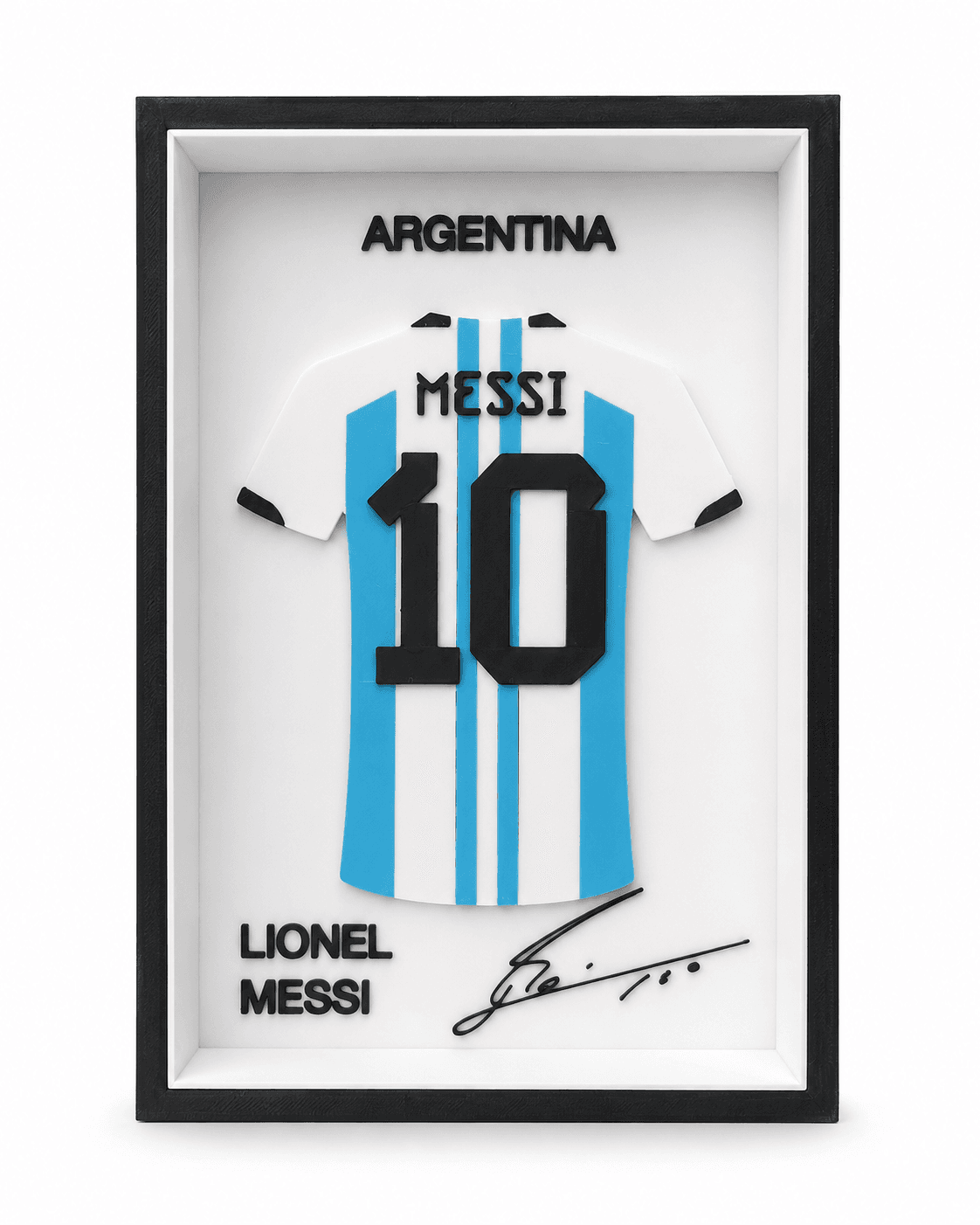 3D printed Lionel Messi Argentina #10 jersey shadow frame — fan-made wall art by LayerPop