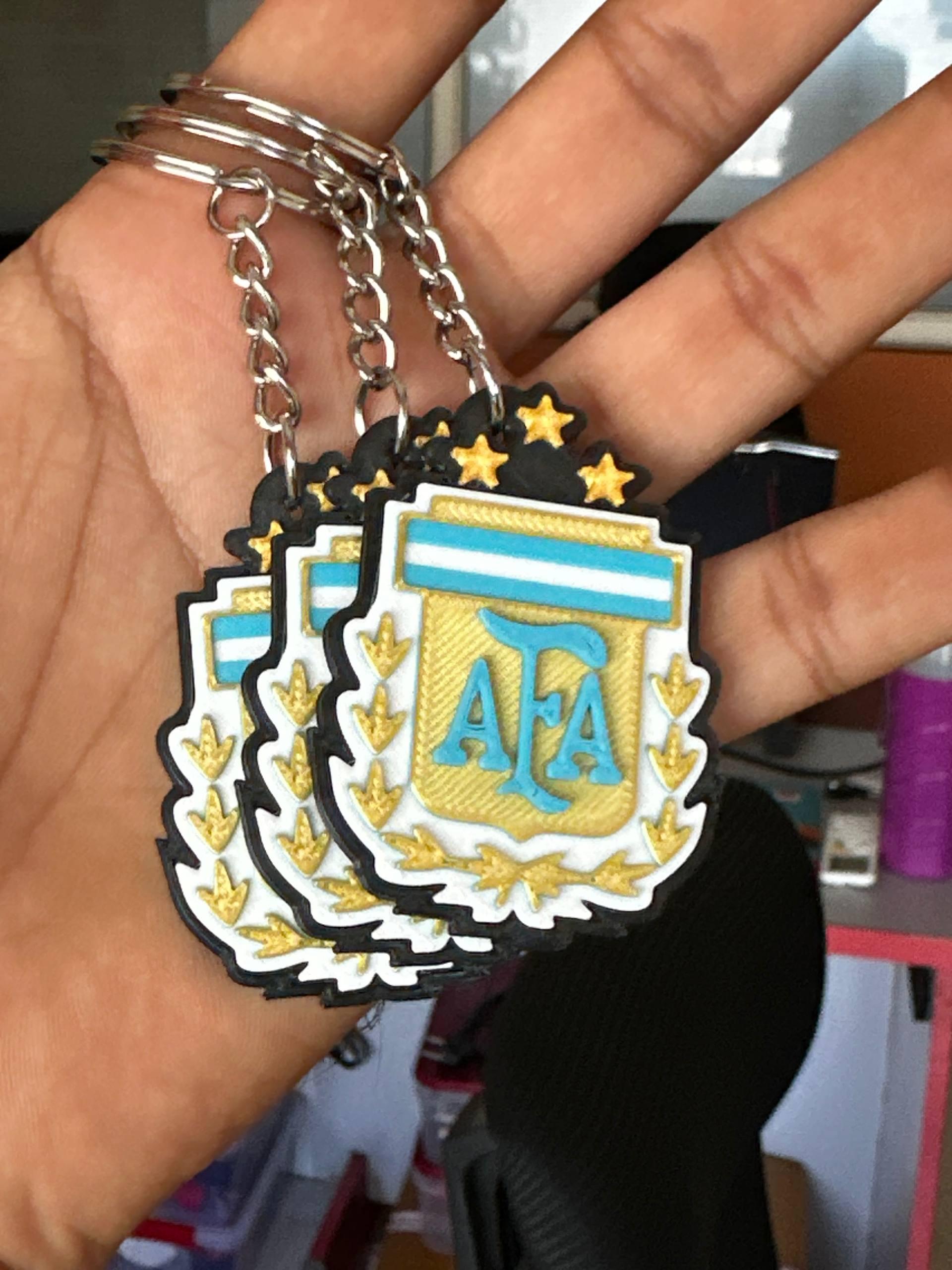 3D printed Argentina AFA football crest keychain — detailed multi-colour fan gift by LayerPop