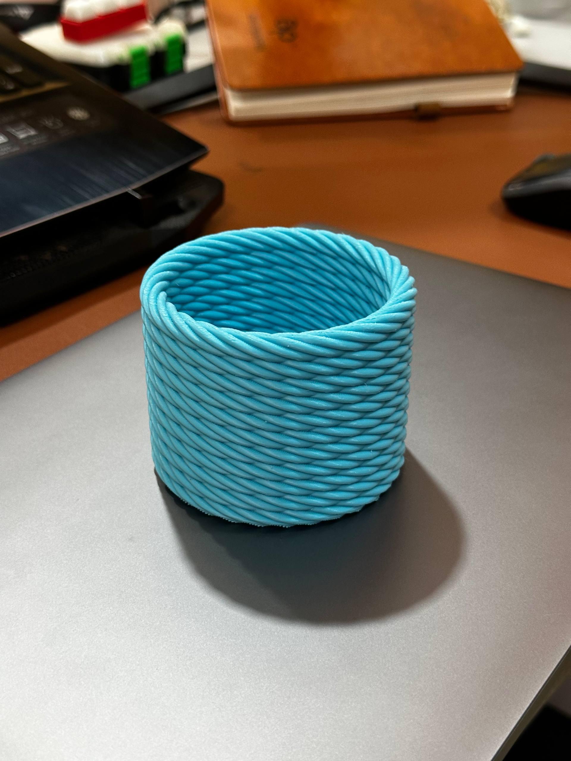 3D printed rope texture planter in sky blue — desk organiser and succulent pot by LayerPop