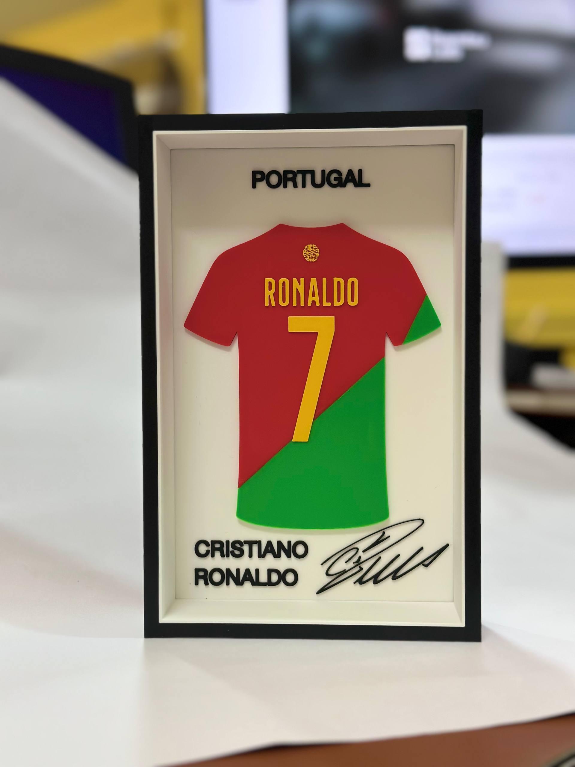 3D printed Cristiano Ronaldo Portugal #7 jersey shadow frame — fan-made wall art by LayerPop