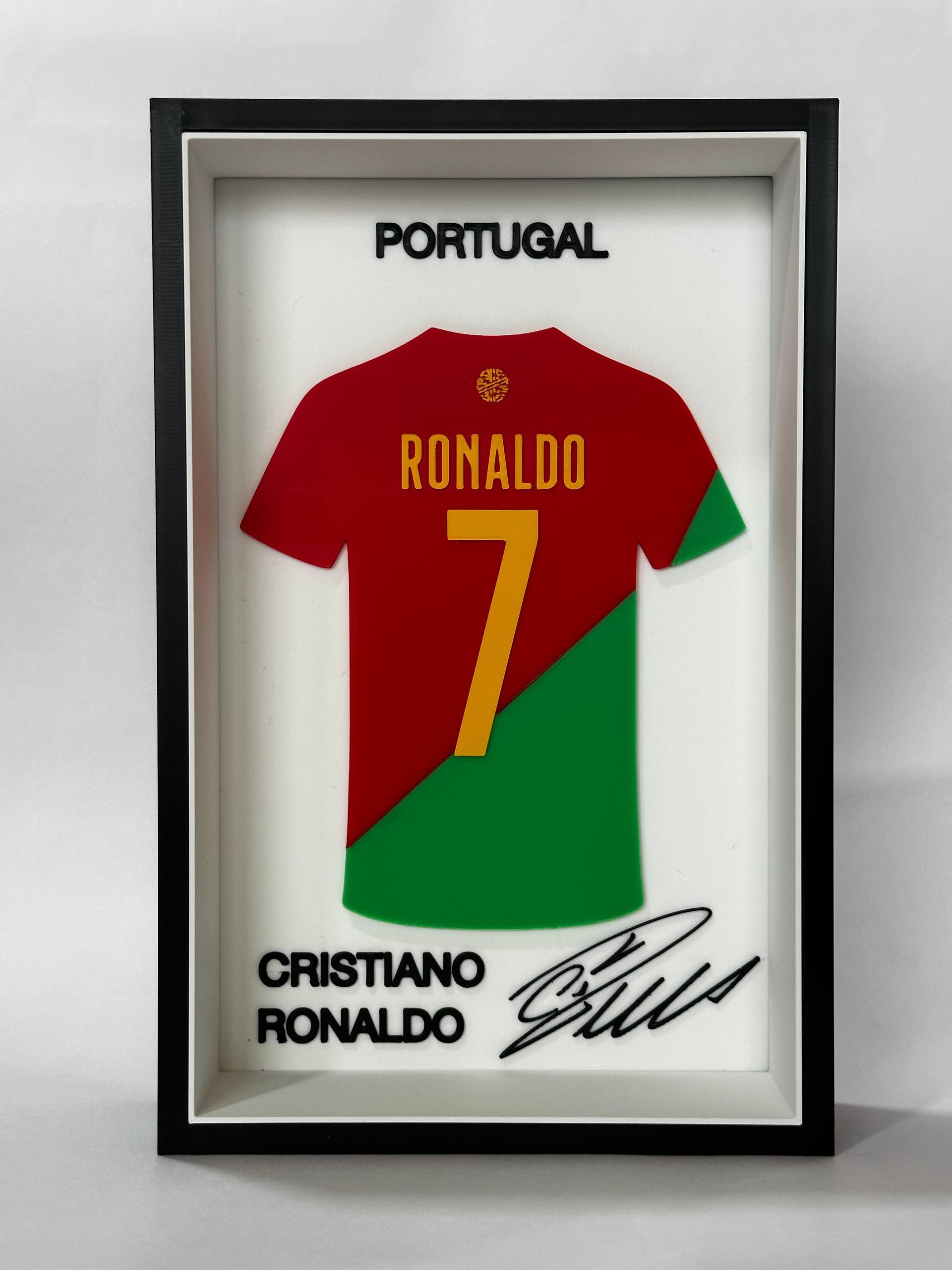 3D printed Cristiano Ronaldo Portugal #7 jersey shadow frame — fan-made wall art by LayerPop