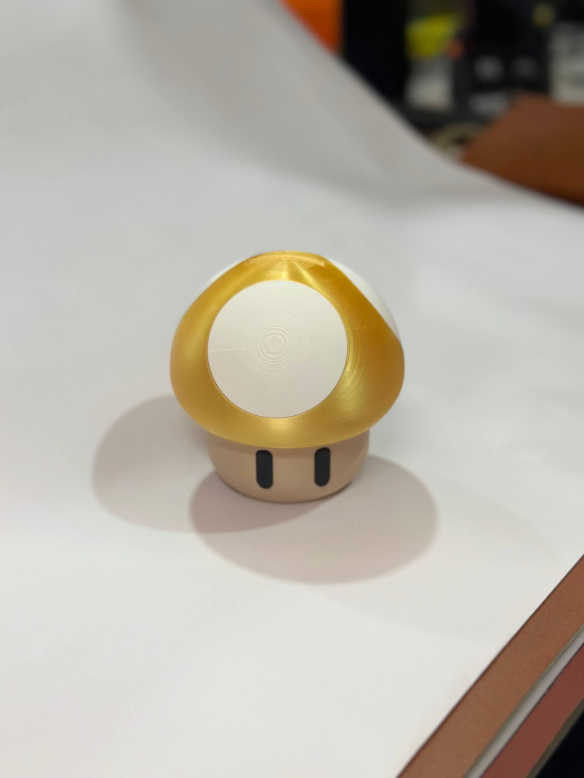 3D printed magic mushroom coin bank in red — fan-inspired piggy bank desk decor by LayerPop