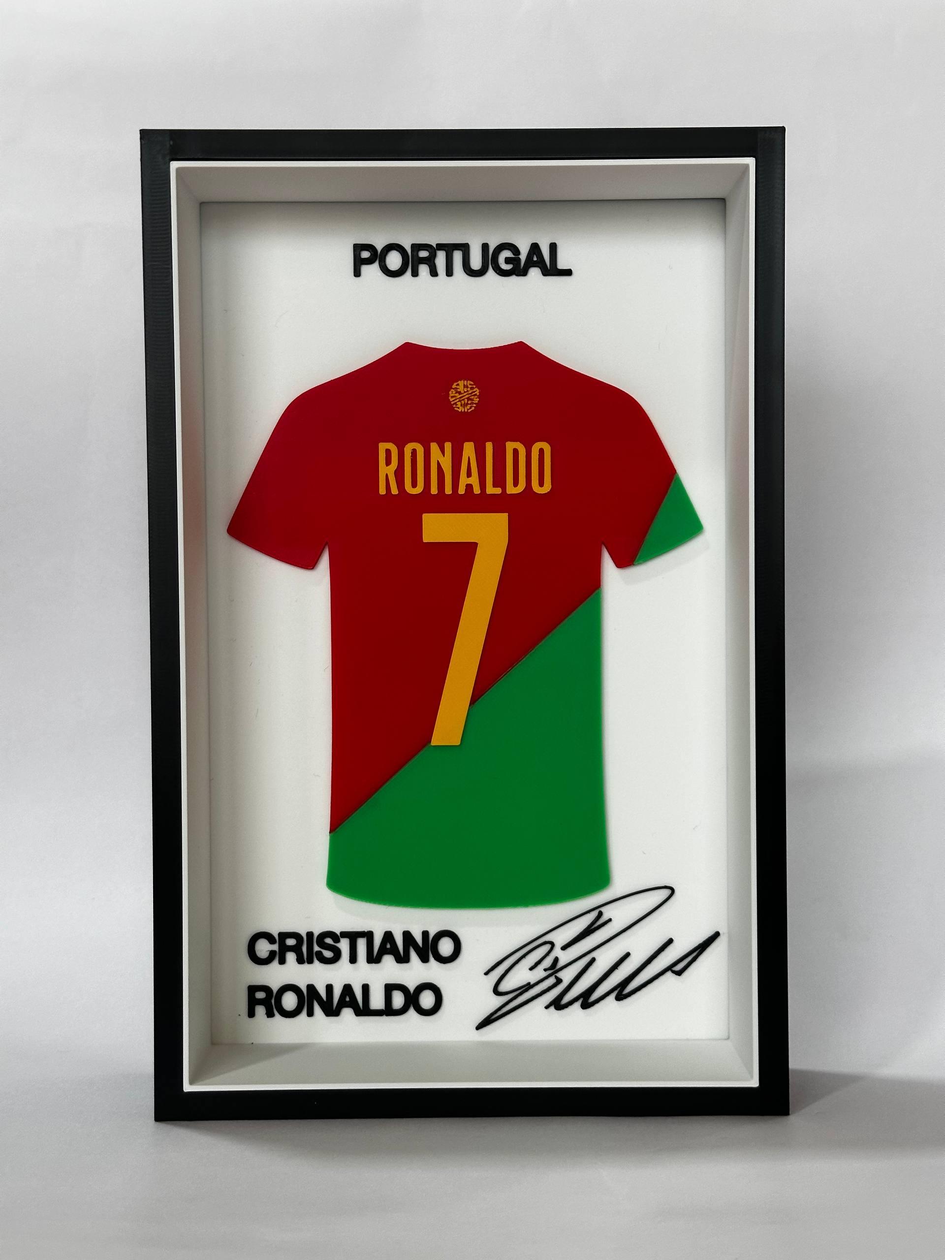 3D printed Cristiano Ronaldo Portugal #7 jersey shadow frame — fan-made wall art by LayerPop