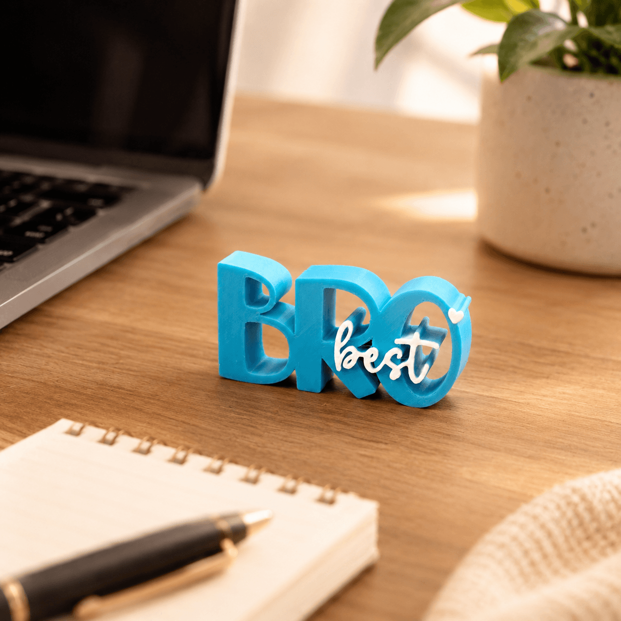 3D printed Best Bro desk prop in blue — brother gift and desk keepsake by LayerPop