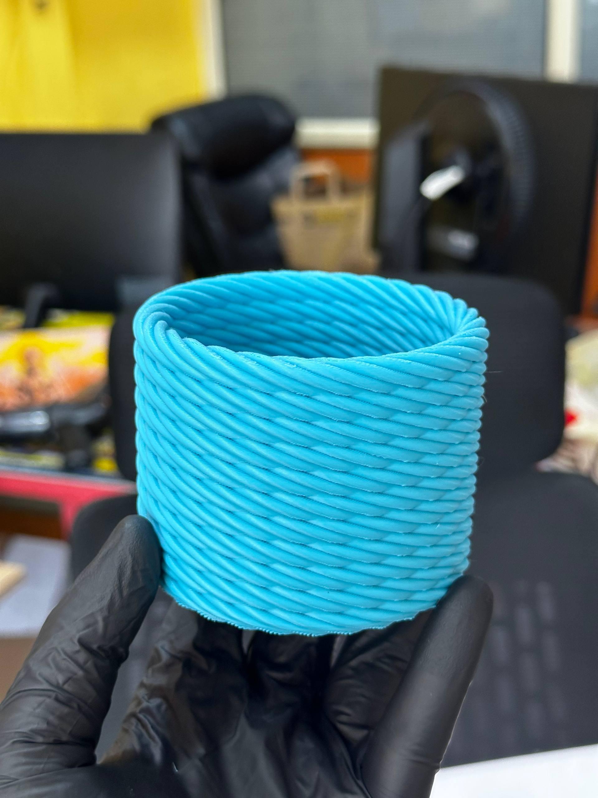 3D printed rope texture planter in sky blue — desk organiser and succulent pot by LayerPop