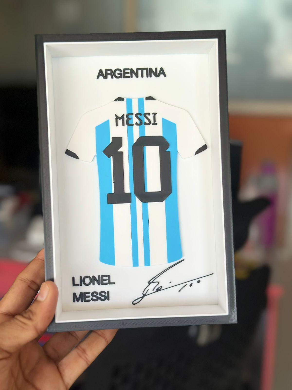 3D printed Lionel Messi Argentina #10 jersey shadow frame — fan-made wall art by LayerPop