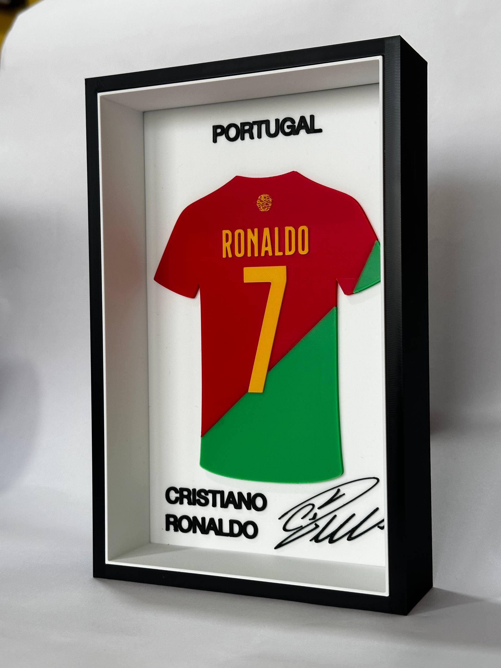 3D printed Cristiano Ronaldo Portugal #7 jersey shadow frame — fan-made wall art by LayerPop