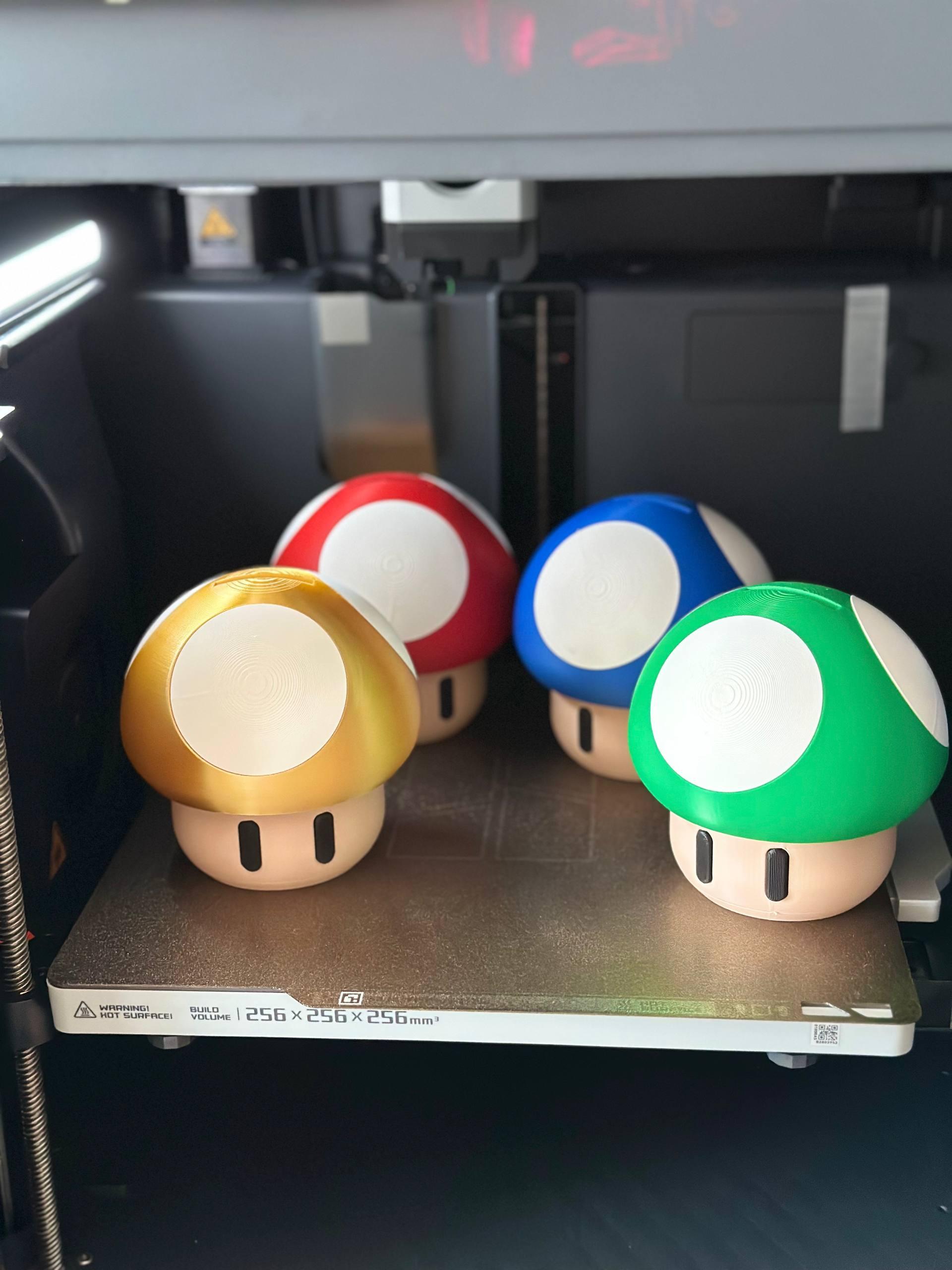 3D printed magic mushroom coin bank in red — fan-inspired piggy bank desk decor by LayerPop