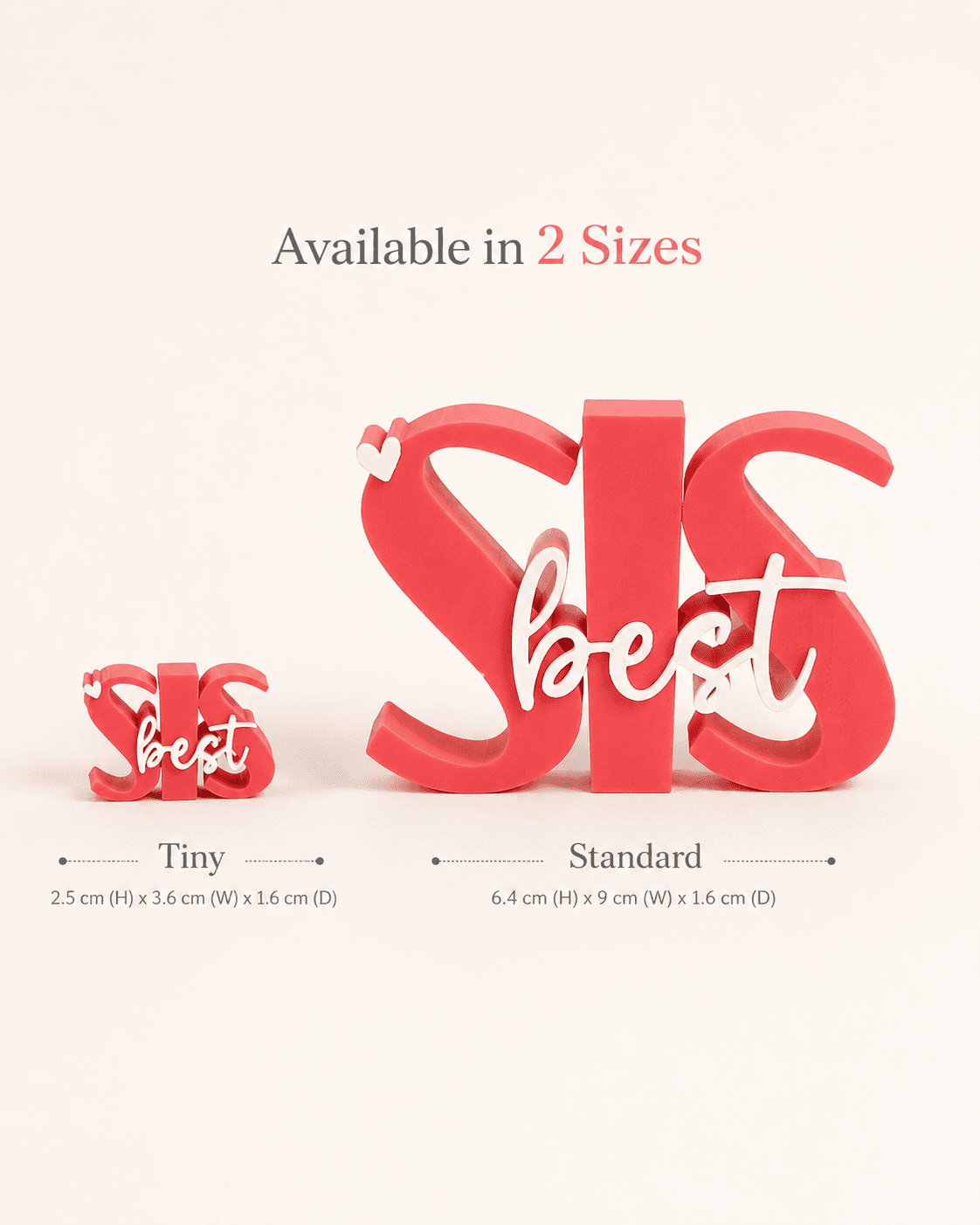 3D printed Best Sis desk prop in pink — sister gift and desk keepsake by LayerPop