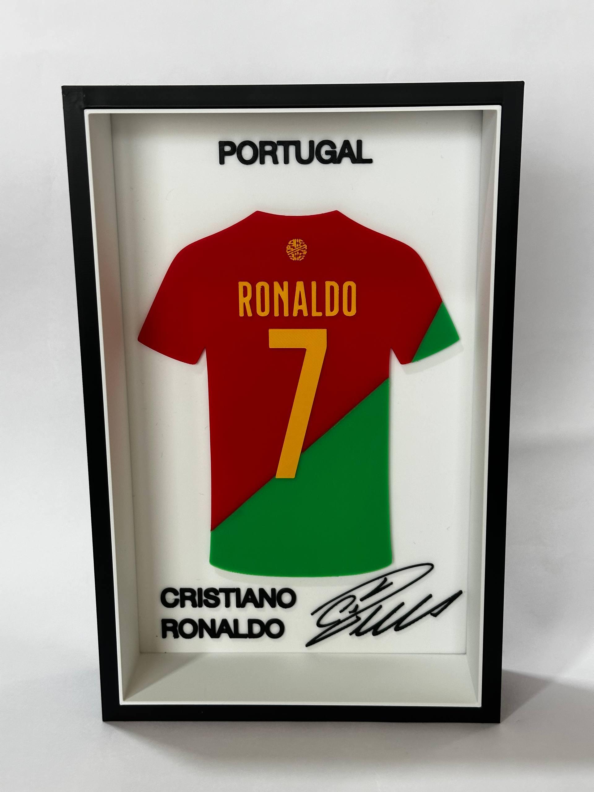 3D printed Cristiano Ronaldo Portugal #7 jersey shadow frame — fan-made wall art by LayerPop