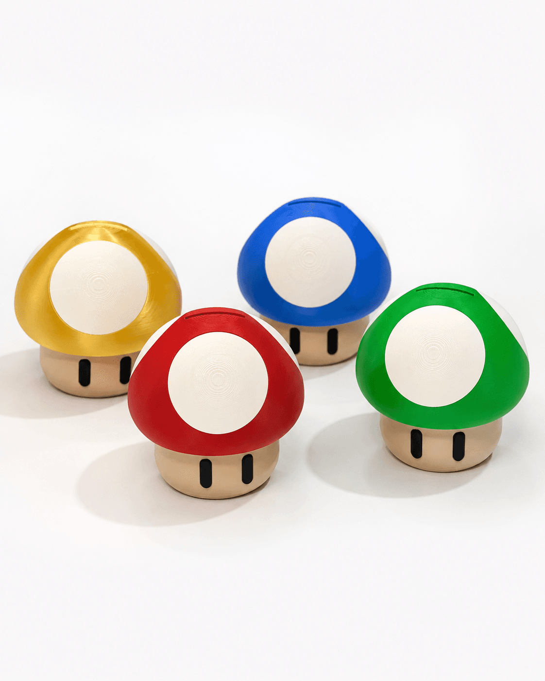 3D printed magic mushroom coin bank in red — fan-inspired piggy bank desk decor by LayerPop