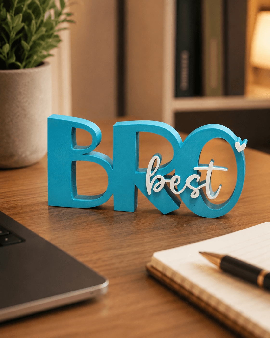 3D printed Best Bro desk prop in blue — brother gift and desk keepsake by LayerPop