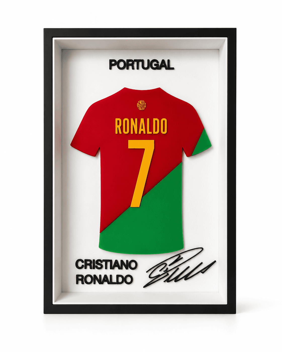 3D printed Cristiano Ronaldo Portugal #7 jersey shadow frame — fan-made wall art by LayerPop